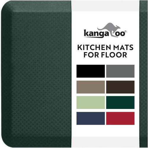 KANGAROO Anti Fatigue Mats for Kitchen Floor, Reduce Foot, Knee Pressure, 3/4 Inch Thick Cushioned Ergonomic Mat, Waterproof Comfort Rug for Under Sinks, Standing Desk, Stores, 17x24, Hunter Green