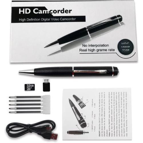 Portable Hidden Camera Pen, Mini Body Video Camera Pen,1080P Security Camera with Loop Working, Photo Taking for Indoor/Outdoor Security, No WiFi, No Audio, Support up to 32GB SD Card(Not Included)