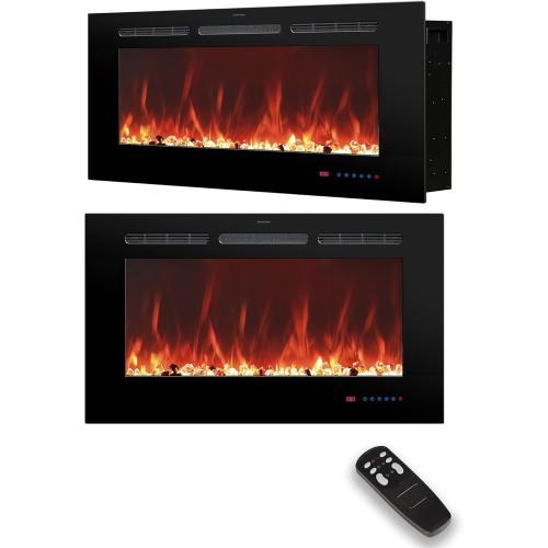 Size 30 Electric Fireplace 30 inch Wide, Wall Mounted Fireplace Inserts Electric Heater, 13 * 13 Flame Effects Like Real Flame, Low Noise, Timer & Thermostat Setting, 750W/1500W, Black