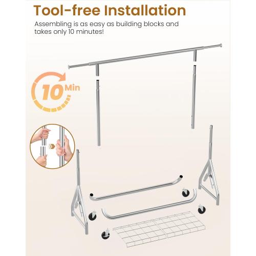 Heavy Duty Clothing Rack, Metal Clothes Rack Load 450 LBS, Rolling Coat Racks for Hanging Clothes with Lockable Wheels, Wardrobe Closet Garment Racks for Bedroom, Silver