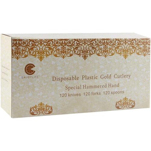 Supernal 360pcs Plastic Gold Silverware,Cutlery,Disposable Utensils,120 Plastic Knives,120 Gold Forks,120 Disposable Spoons,Perfect for Birthday,Party,Wedding