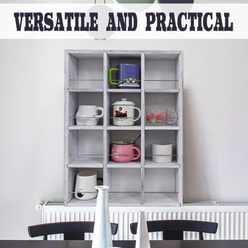 Coffee Mug Display Rack Wooden Display Shelves Cup Holder Shadow Box Shelf Wood Hanging Shadow Box Shot Glasses Display Case with 12 Compartment (Old White)