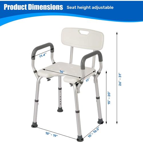 Shower Chair with Arms and Back Heavy Duty 330lbs, Shower Seat for Inside Shower Bathroom Chair with U-Shaped Cutout Seat & Cold-Proof Pads, Tools-Free Assembly