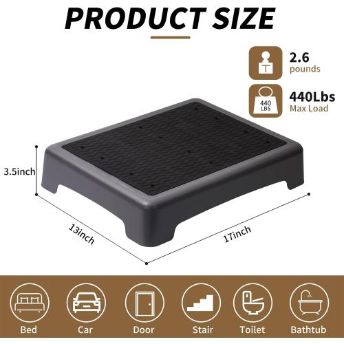 Fotree One Step Stool, Non-Slip Mobility Step Platform for Senior ＆ Adults, Safety Step Platform for Stair, Car, Bed, Chair, Shower, Bathtub, Outdoor, 3.5 Inch High Rise Stairs 440 Lbs Capacity