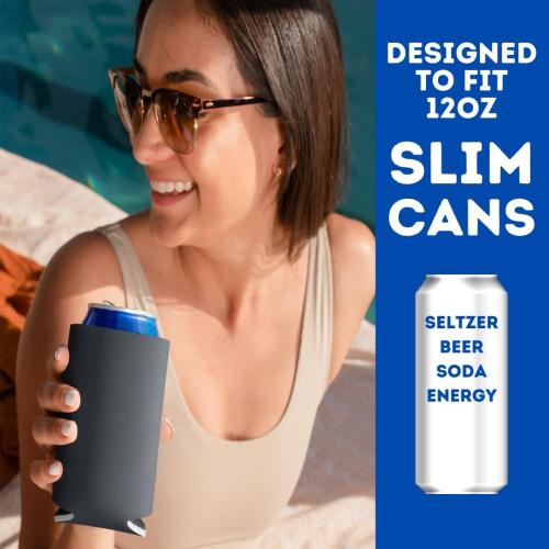 TahoeBay Slim Can Coolers (12-Pack) Blank Neoprene Beer Sleeves (Black)