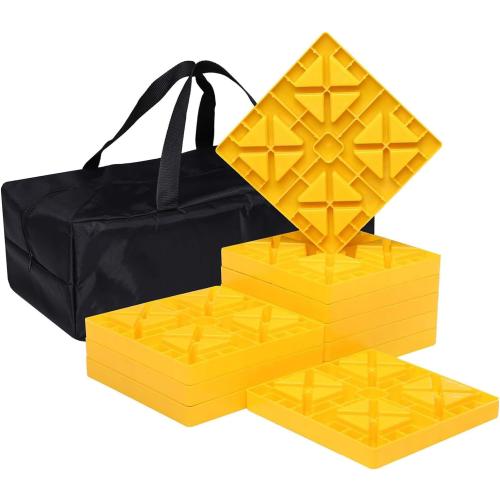 Homeon Wheels 10 Packs Rv/Camper Leveling Blocks, Chocks Anti-Slip Pads Design Include Camper Levelers and Carrying Bag for Camper Travel Trailer - Yellow