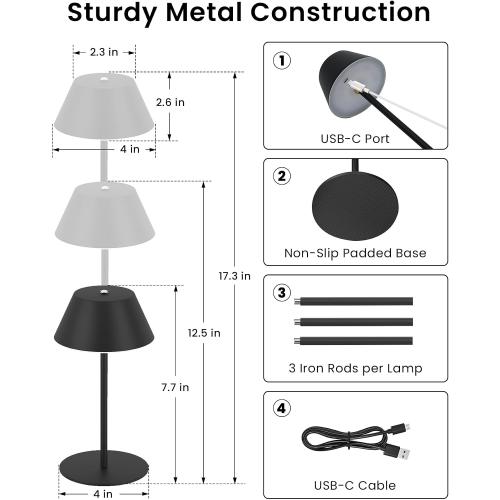 LOFTEK Cordless Table Lamps, Rechargeable Table Lamp, Up to 55 Hrs Ultra-Long Battery Life, Eye-Friendly, Touch Dimming, Portable Wireless Ambient Lighting (Pure Black, 1pack)