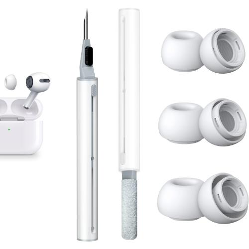 [3 Pairs] Replacement Ear Tips for AirPods Pro and AirPods Pro 2nd Generation with Noise Reduction Hole, 3 in 1 Cleaner Kit for AirPods 1 2 3 Pro/Pro 2, Silicone Ear Tips for AirPods Pro (S/M/L)