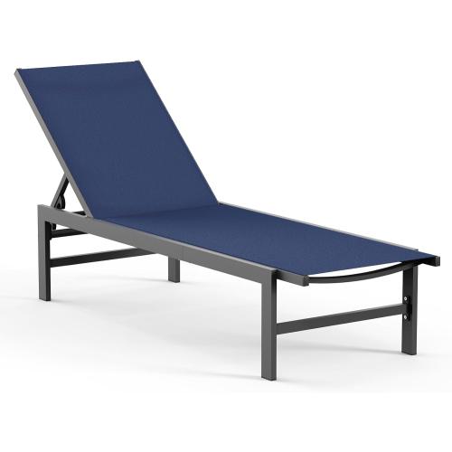 Outdoor Lounge Chairs for Pool, Aluminum Chaise Lounge Chairs with 5-Position Recliner, Patio Lounge Chair for Backyard, Poolside, Deck, Lawn, Navy Blue