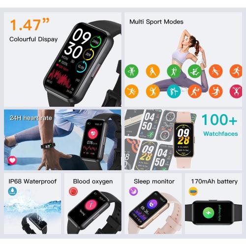 Fitness Trackers,Blood Oxygen Heart Rate Sleep Monitor,Smart Band 24/7 Health Monitoring,Calorie Pedometer Steps Counter Activity watchs/Notifications for iOS/Android