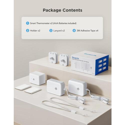 GoveeLife WiFi Refrigerator Thermometer with Alarm, Wireless Digital Freezer Temperature Gauge with App, 2 Years Free Data Export, for Home Kitchen Fridge Hot Tub 2 Pack（Only Support 2.4G Wi-Fi）