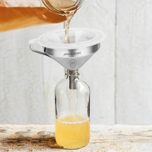 HAUSPROFI Stainless Steel Funnel, 5.1 inch 304 Stainless Steel Kitchen Funnel with 200 Mesh Food Filter Strainer for Transferring Liquids, Oil, Making Jam