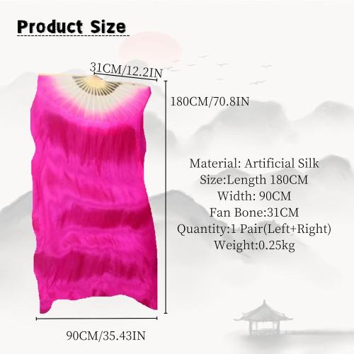 Color White, Pink and red 1 Pair(Left Right) Belly Dance Fan Artificial Silk Bamboo Fans,Colorful Dancing Fabric Fans,Long Folding Imitated Silk Fans,for Dancing Show Arts,Length 180cm Width 90cm.