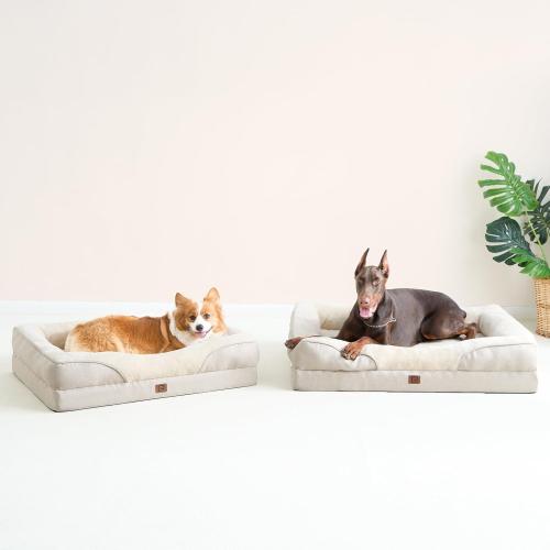 EHEYCIGA Orthopedic XL Dog Bed for Large Sized Dog, 42x30 Inch Extra Large Memory Foam Dog Couch Bed with Sides, Waterproof Liner & Washable Removable Cover, Bolster Pet Sofa, Beige