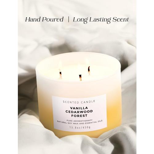 15.8oz Vanilla Cedarwood Forest 3-Wick Scented Soy Candle | 15.8 oz | Large Forest Aromatherapy Candle for Home Fragrance | Stress Relief & Relaxation | Fall Candle Gift