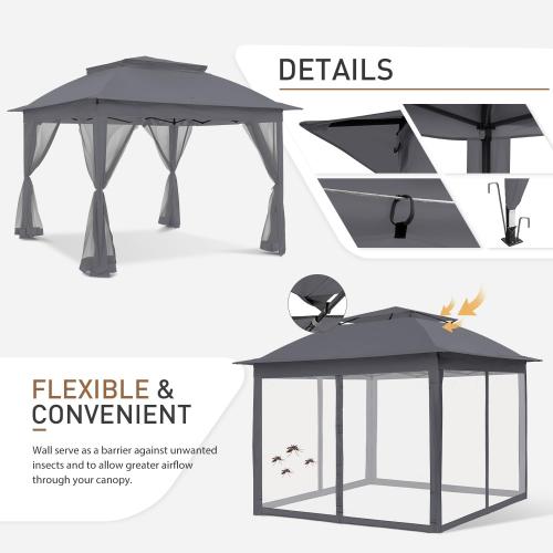 COOS BAY 11x11 Pop-Up Instant Gazebo Tent with Mosquito Netting Outdoor Canopy Shelter with 121 Square Feet of Shade (Dark Gray)