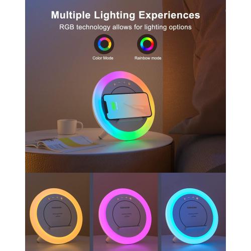Bluetooth Speaker Night Lights, Wireless Charging Kids Speaker, Color Changing Modern Bluetooth Lamp,Teenage Boys Girls Gifts Ideas (15W Wireless Charging with Battery)