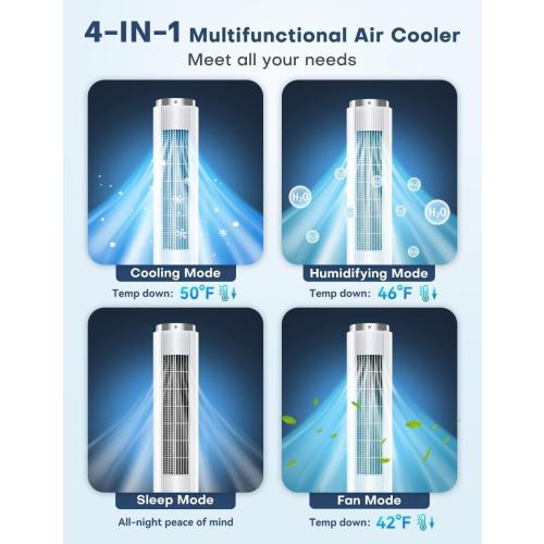 Black 42 INCH Portable Air Conditioners w/LED Touch Screen, 4 Mode&3 Speed,1-Gal Tank for 15H Cooling Evaporative Air Cooler,12H Timer, No Hose No Window Needed, 90° Oscillating AC Unit for Bedroom