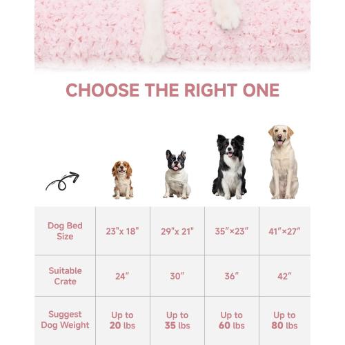 KSIIA Washable Dog Bed Deluxe Plush Dog Crate Beds Comfy Kennel Pad Anti-Slip Pet Sleeping Mat for Large, Jumbo, Medium, Small Dogs Breeds, 35 x 23, Pink