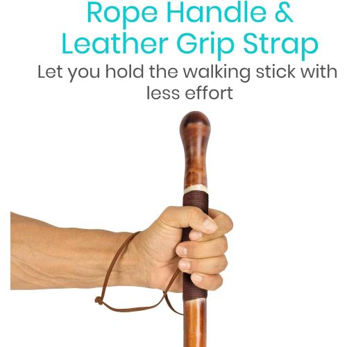 BROWN AND CREAM Vive Wooden Walking Stick - Willow Cane for Seniors Hiking & Balance - Heavy Duty Carved Twisted Wood Sticks for Men & Women - Stylish Support Pole for Outdoor Trekking & Weight Bearing