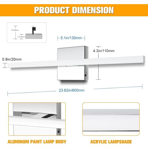 NIORSUN 23.6 inch Chrome Bathroom Vanity Light,14W 5CCT Dimmable LED Bathroom Lighting Fixtures Over Mirror, Modern Vanity Lights for Bathrooms Restroom Mirror- ETL Certified