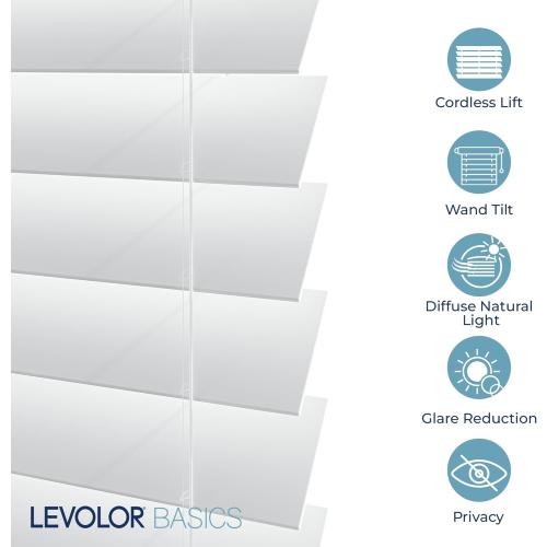 LEVOLOR Basics Cordless Light Filtering Faux Wood Blinds, Easy to Install 2” Blinds for Windows, Timeless Look, Fits up to 30” Width and 64” Length, Home Solution for Any Space or Room