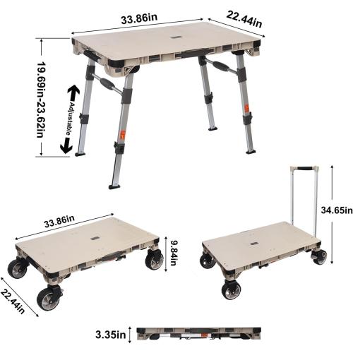 LEADALLWAY 3-in-1 Multi-Purpose Camping Table Wagon Portable Outdoor Platform Truck, Dolly & Utility Cart with 5.4 Wheels