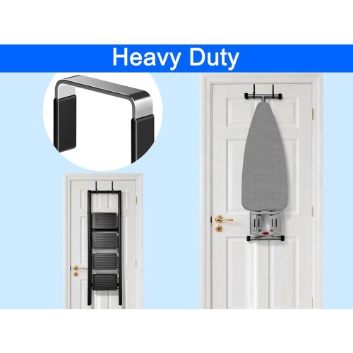 Over The Door Metal Hooks with Plastic Coating 5.5 Fit 0.5 to 1 3/8 Door 4 Pcs Heavy Duty Single Towel Robe Rack Wreath Bathroom Shower Hanger Shoe Organizer Ironing Board Short Black