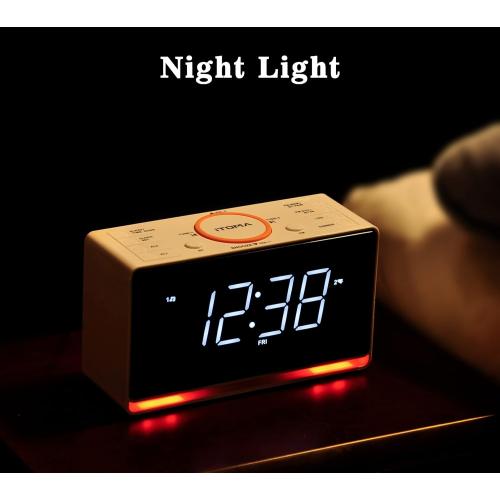 iTOMA Alarm Clock Radio, 1.4 White LED Display Clock with Bluetooth, FM Radio, Dual Alarm, Sleep Timer, Snooze, Auto & Manual Dimmer, USB Charger and Night Light CKS718