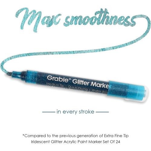 Grabie 24 Glitter Metallic Markers, Medium Tip Glitter Acrylic Paint Markers, Quick-Drying Water-based Ink Glitter Pens for Adults, DIY Crafts Making, Set of 24