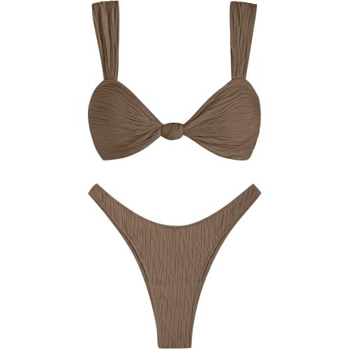size S ZAFUL 2025 Cheeky Bikini Sets for Women High Cut Swimsuit Textured Ribbed Bikini Thong Bathing Suit