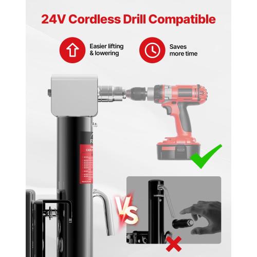 Size 12in 2000lbs Trailer Jack with Dual Wheel, 20-24V Cordless Drill Compatible, 12 Lift, for RV Boat，Black