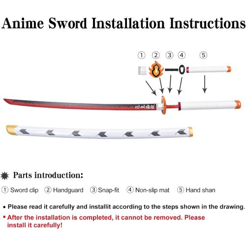 Demon Slayer Sword 41inch,with Display Stand and Belt, Rengoku Sword/Tanjiro Sword/Zenitsu Sword/Anime Original Texture,for Demon Slayer Cosplay and Collection,Various Styles Available