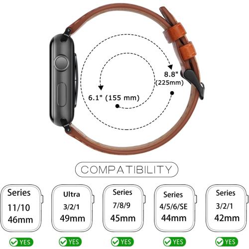 Tasikar Bands Compatible with Apple Watch Band 49mm 46mm 45mm 44mm 42mm Genuine Leather Replacement Straps Compatible with Apple Watch Ultra 3 2 1 SE Series 11 10 9 8 7 6 5 4 3, Classic Brown