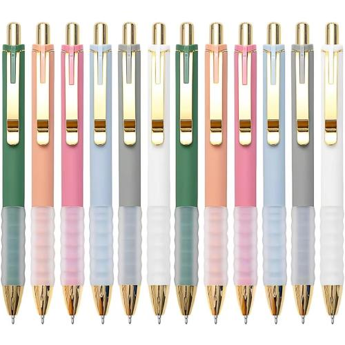 Linbsunne Ballpoint Pens Black Medium Point 1mm with Super Soft Grip Ball Point Pen for Men Women Retractable(gold-6x2 pcs)