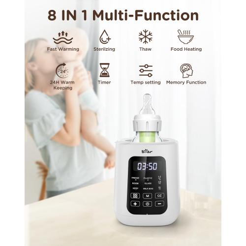Bear Baby Bottle Warmer, Fast Warming Breast Milk Formula, White | Newborn Essentials, Time Temp Control, Automatic Shut Off, at Home Use, Water Bath Heating, Compatible with Baby Bottles