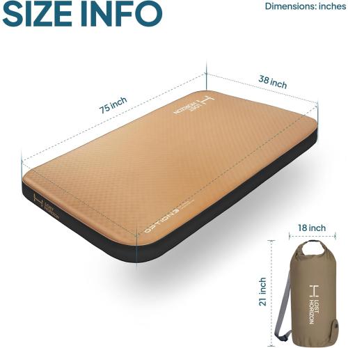 LOSTHORIZON Air & Foam Camping Mattress, Self-Inflating Sleeping Pad, 4.5 Thick, with Pump Sack, Twin