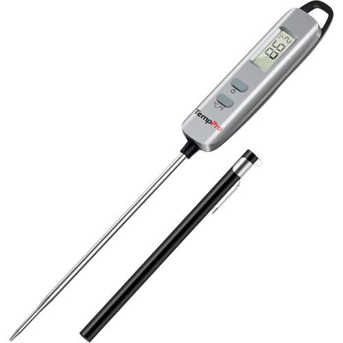 E16 Digital Meat Thermometer Instant Read Cooking Food Thermometer with Long Probe for BBQ Grill Smoker Oven Deep Fry Candy Kitchen Thermometer, Silver