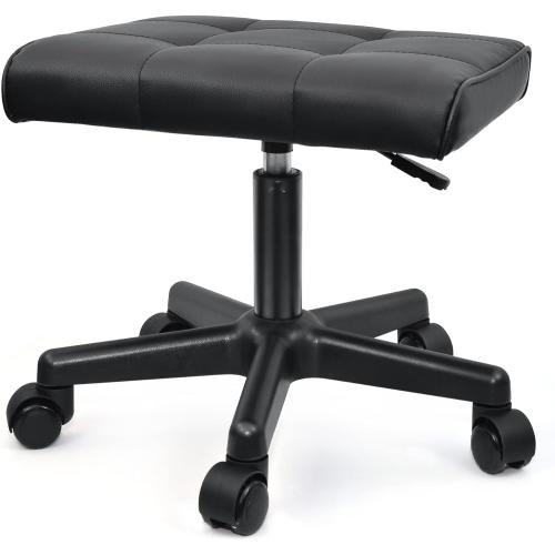 Footrest Under Desk Leg Rest Ottoman Adjustable Height Foot Stool with Wheels Leather Footrest