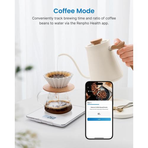 RENPHO Food Scale with Nutritional Calculator, Digital Kitchen Scale for Weight Loss, Smart Food Weight Scale with App for Macro Keto Calorie Cooking, Grams and Ounces, White, 11lb/5kg