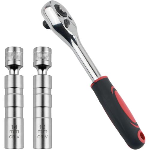 carleef 16mm 14mm Spark Plug Socket with 3/8 Ratchet Wrench,Magnetic Spark Plug Socket Set with 360° Rotation & 12-Point Thin Wall Design,Essential Sparks Plugs Removal Tool Kit
