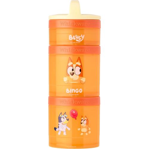 Whiskware Bluey Stackable Snack Containers for Kids and Toddlers, 3 Stackable Snack Cups for School and Travel, Bluey and Bingo, Hooray!
