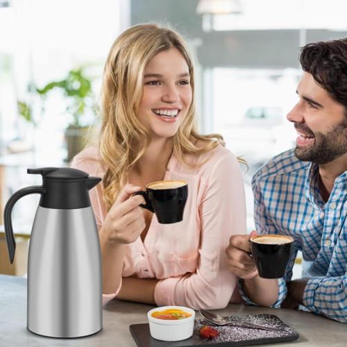 Little dent. Thermal Coffee Carafe 70 oz / 2L Insulated Stainless Steel, Coffee Carafes Double Walled Vacuum Pot Flask - Hot Beverage Dispenser/Water, Tea - Keep 12/24 Hours Hot/Cold (Silver)