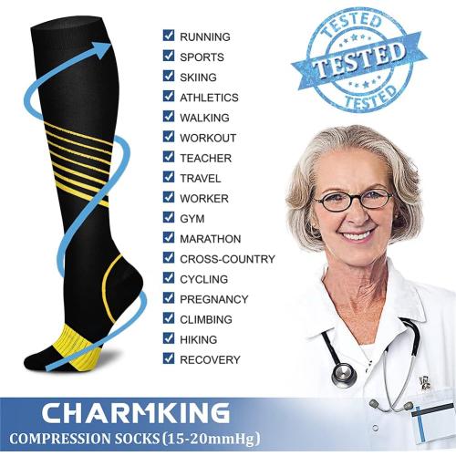 CHARMKING Compression Socks for Women & Men Circulation (8 Pairs) 15-20 mmHg is Best Support for Athletic Running,Cycling