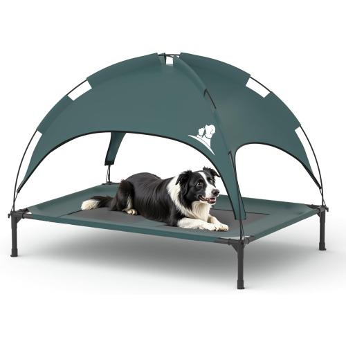 GOJOOASIS Outdoor Dog Bed with Canopy, Waterproof Outside Dog Cots Pet Bed with Removable Canopy Tent, Cat Bed Shelter, Lifted Camping Pet Bed for Medium Dogs (Blue)
