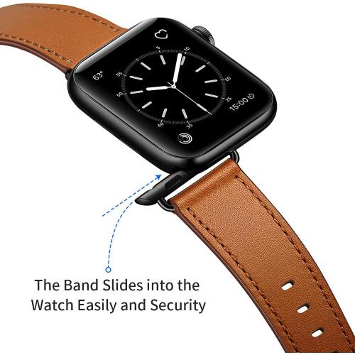 OUHENG Leather Bands Compatible with Apple Watch Band 49mm/46mm/45mm/44mm/42mm, Genuine Leather Replacement Strap for iWatch Series 11/10/9/8/7/6/5/4/3/2/1 & Ultra 3/2/1 & SE3 SE2 SE, Brown/Black