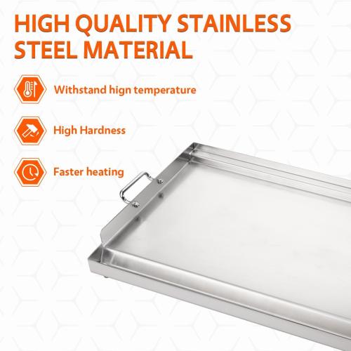 LotFun 25 x 16 Stainless Steel Cooking Griddle for Outdoor Gas Grill, Universal Griddle Flat Top Plate Insert with Grease Groove and Removable Handles for Electric/Charcoal/Gas Grill, Camping,Party