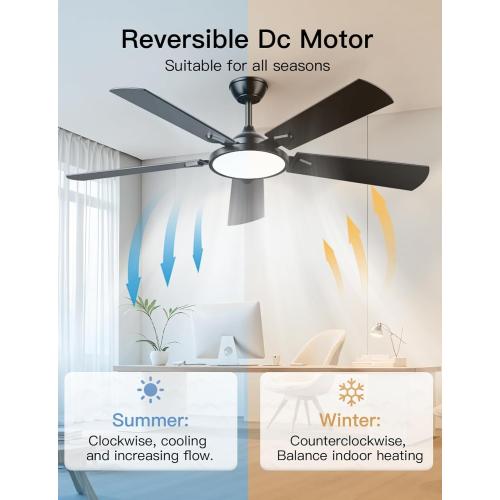 OJX Ceiling Fans with Lights, 52 inch Ceiling fan with Light and Remote/APP Control, 3CCT, Quiet DC Reversible, Dimmable, Modern Ceiling Fan for Bedroom, Living Room, Kitchen, Indoor/Outdoor Use