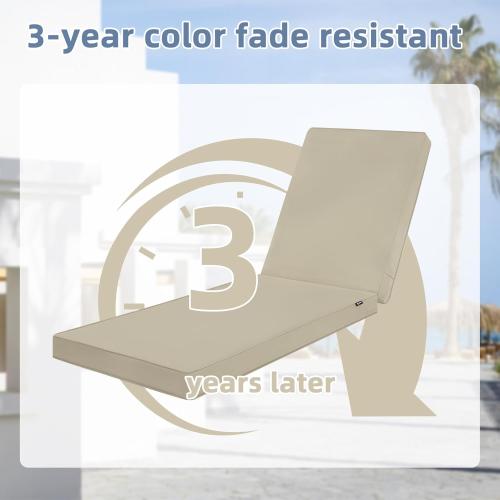 Favoyard Chaise Lounge Cushions Outdoor 72 x 21 x3 Inch Waterproof & 3-Year Fade Resistant Outdoor Lounge Chair Cushions with Removable Cover, Ties and Hidden Zipper for Patio Pool Lounge Chairs