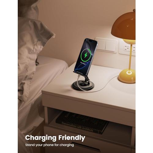 Lamicall Cell Phone Stand for Desk - [360° Rotation] Sturdy Adjustable Desktop Phone Holder, Foldable Mobile Stand, Office Desk Accessories Gifts for iPhone 17 16 15 14 Pro Max, Galaxy S26, Cellphone